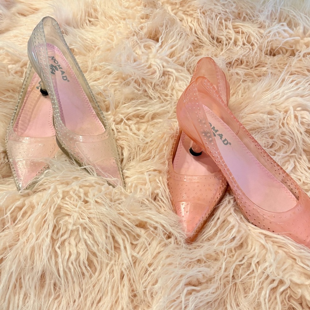 Nomad Women's Transparent Pink and Clear kitten heels.